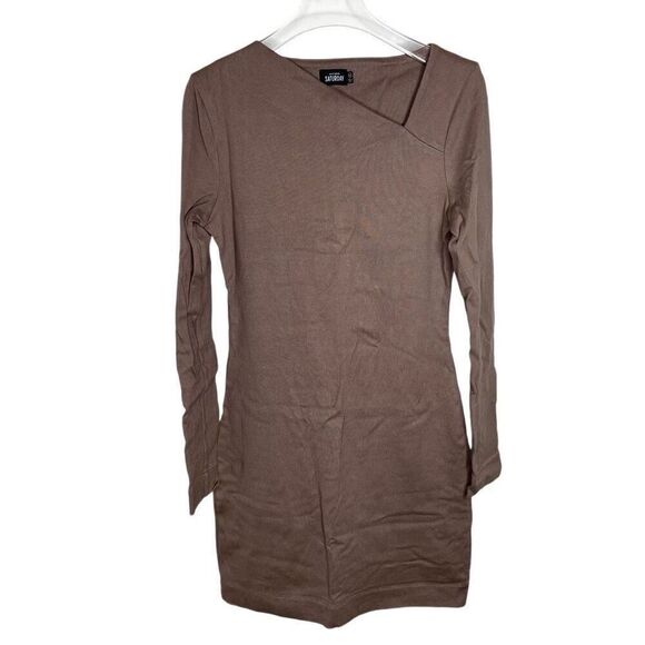 Kate Spade Saturday Asymmetrical Slanted Dress Brown Long Sleeve Mini‎ Xsmall Xs - Picture 1 of 6